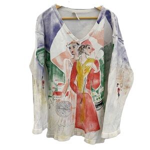 Marguerita Vintage Hand Painted VNeck Sweater Womens XXL-1X Tennis Golf Colorful